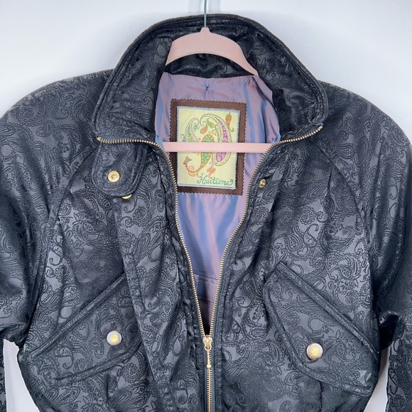 Vintage Huitieme Jacket Japan Black Paisley Snow Ski Style Puffer Belted Cropped - Picture 7 of 13